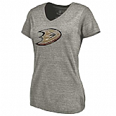 Women's Anaheim Ducks Distressed Team Primary Logo Tri Blend T-Shirt Ash FengYun